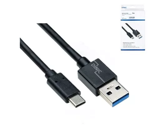 USB 3.1-kabel typ C - 3.0 A-kontakt, 5Gbps,2A laddning, svart, 3.00m, Dinic Box